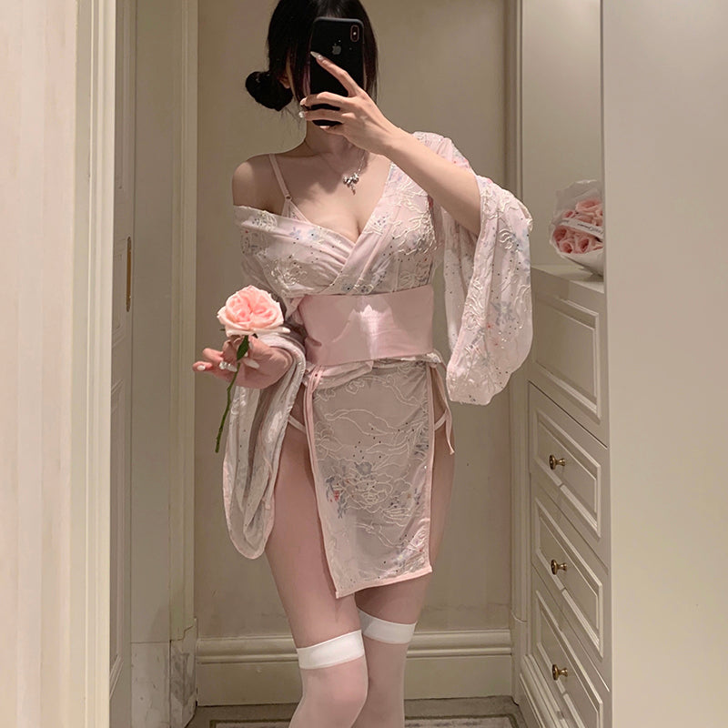 Embroidered Kimono-Style Pajamas