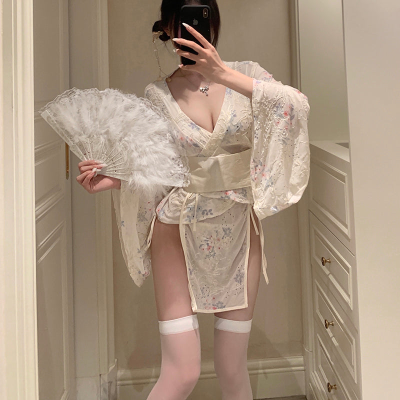 Embroidered Kimono-Style Pajamas