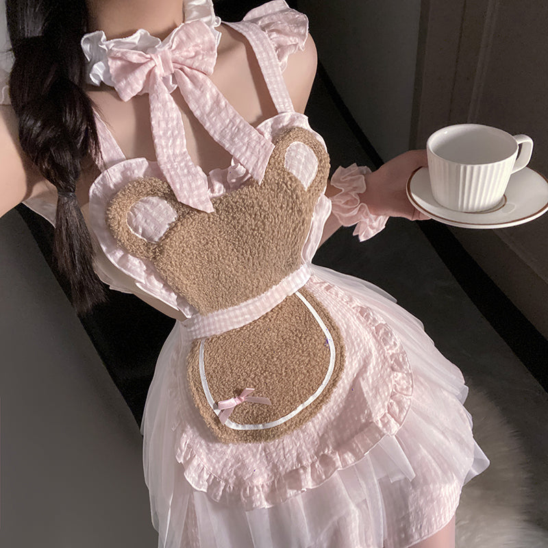 Cute bear cosplaying a maid uniform