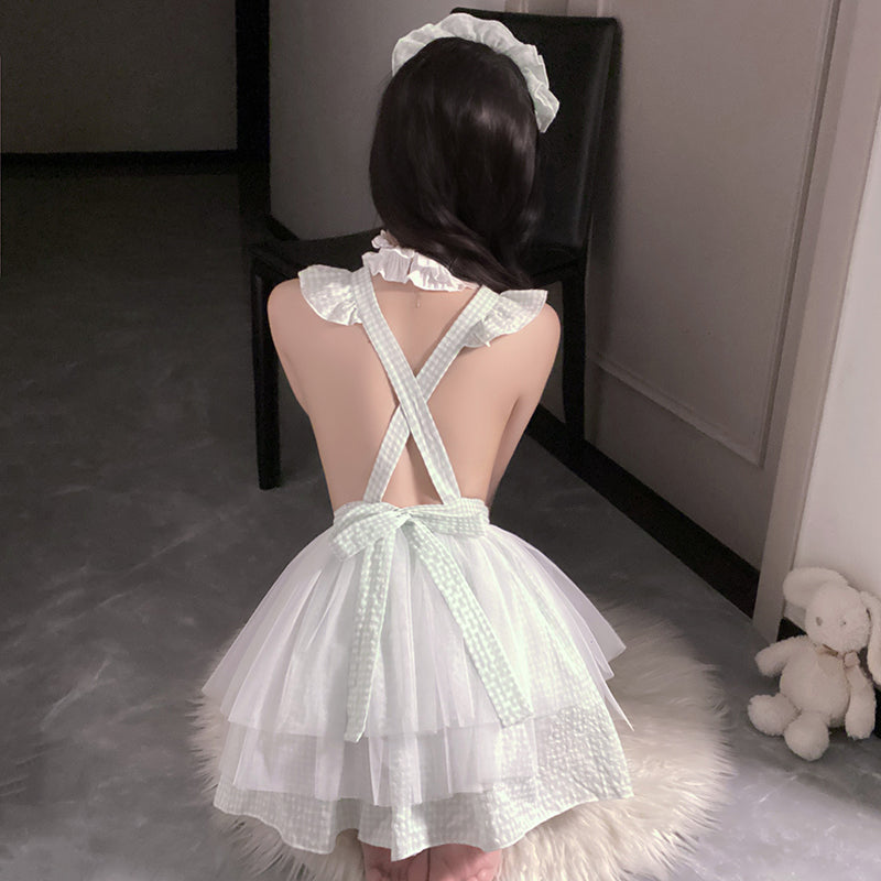 Cute bear cosplaying a maid uniform