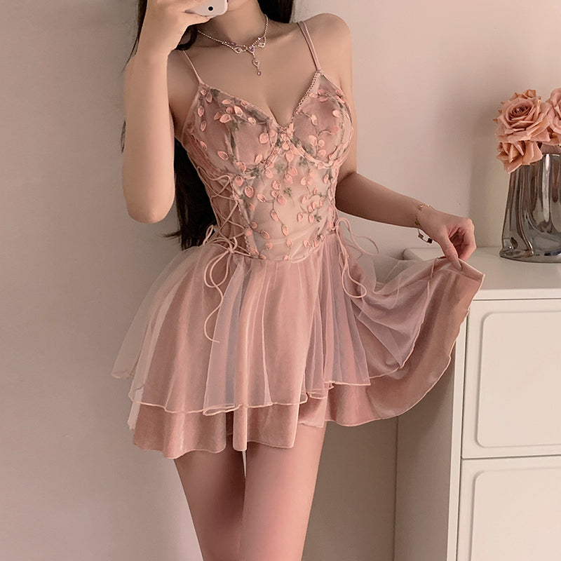 Lace Embroidered Velvet Nightgown