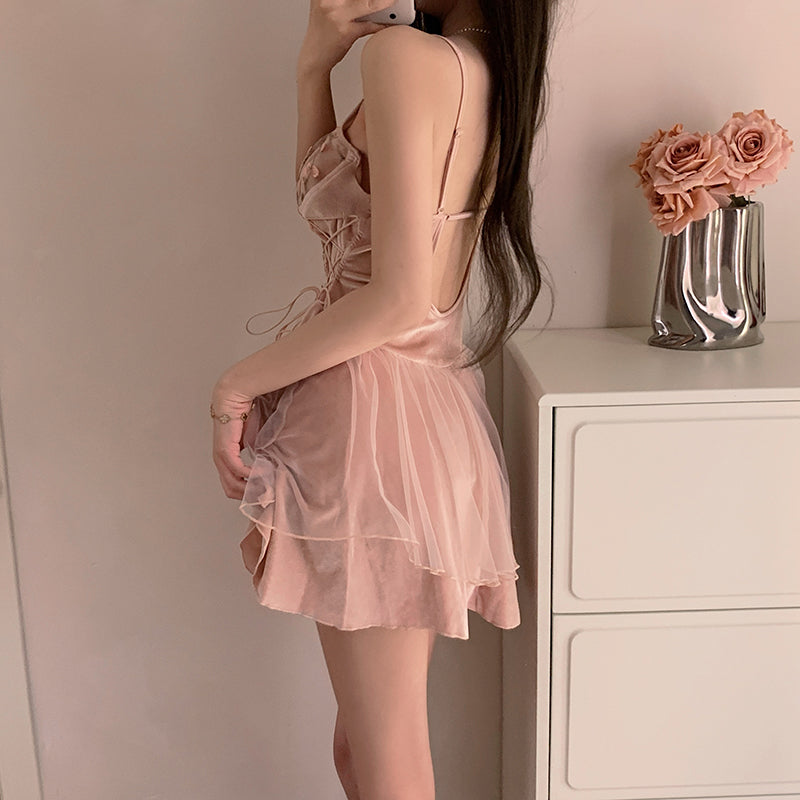 Lace Embroidered Velvet Nightgown