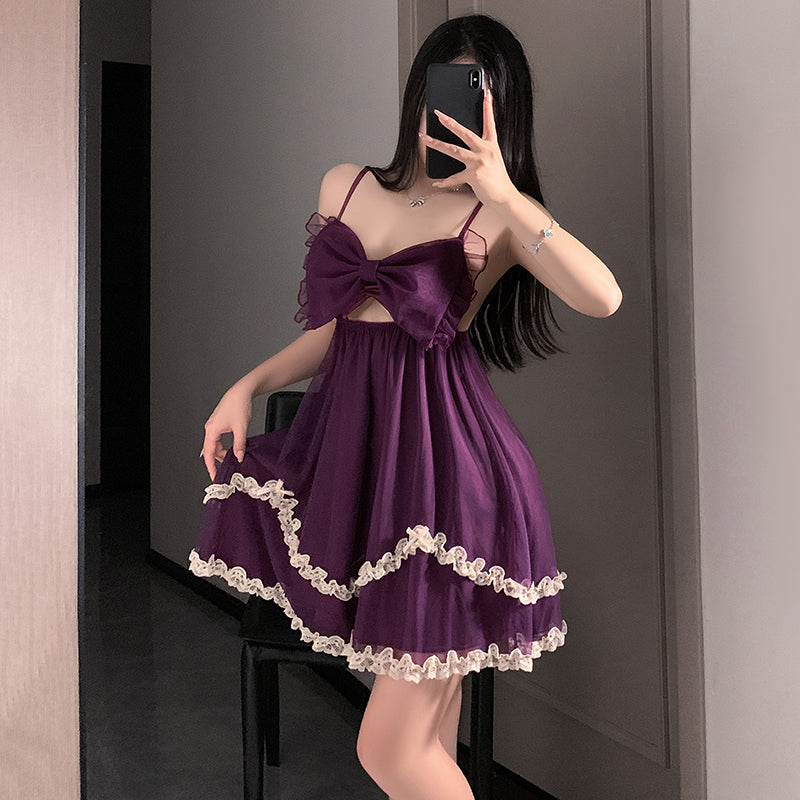 Sexy butterfly-embellished halter nightgown