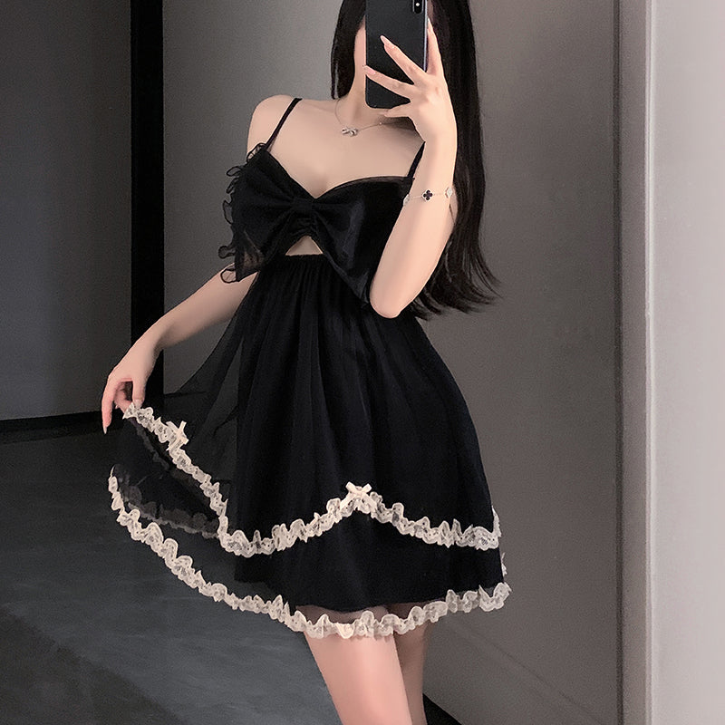 Sexy butterfly-embellished halter nightgown