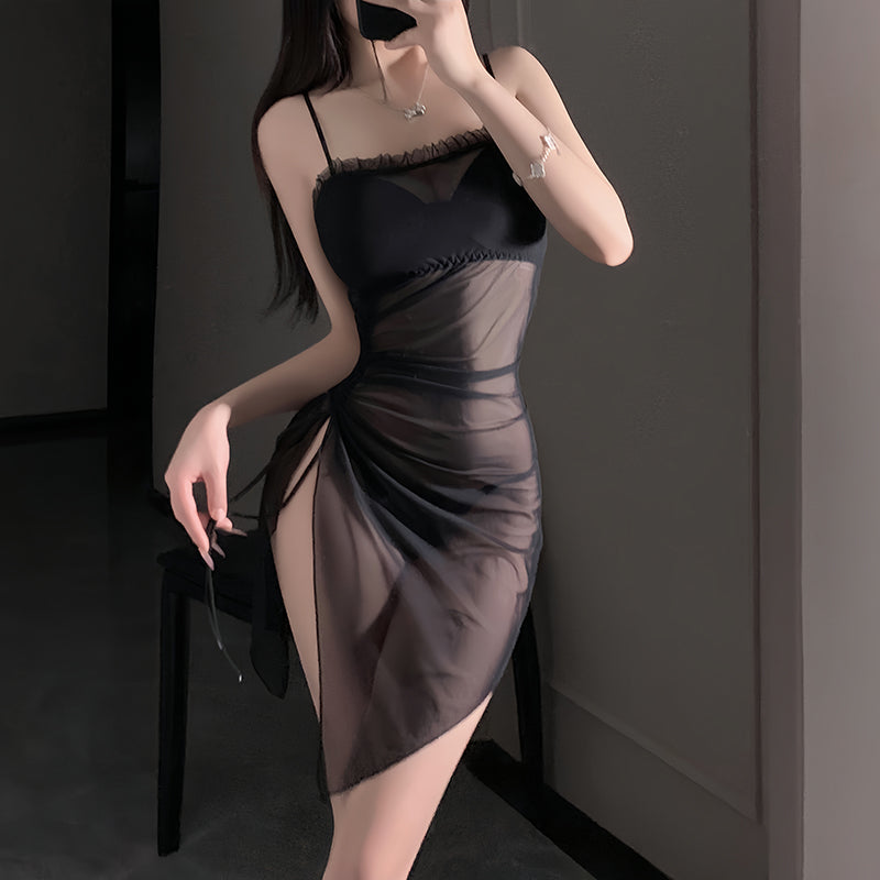 Sheer waist-cinching nightgown