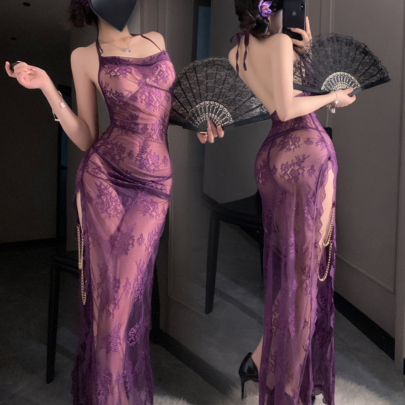 Purple Sexy Lace Long Dress