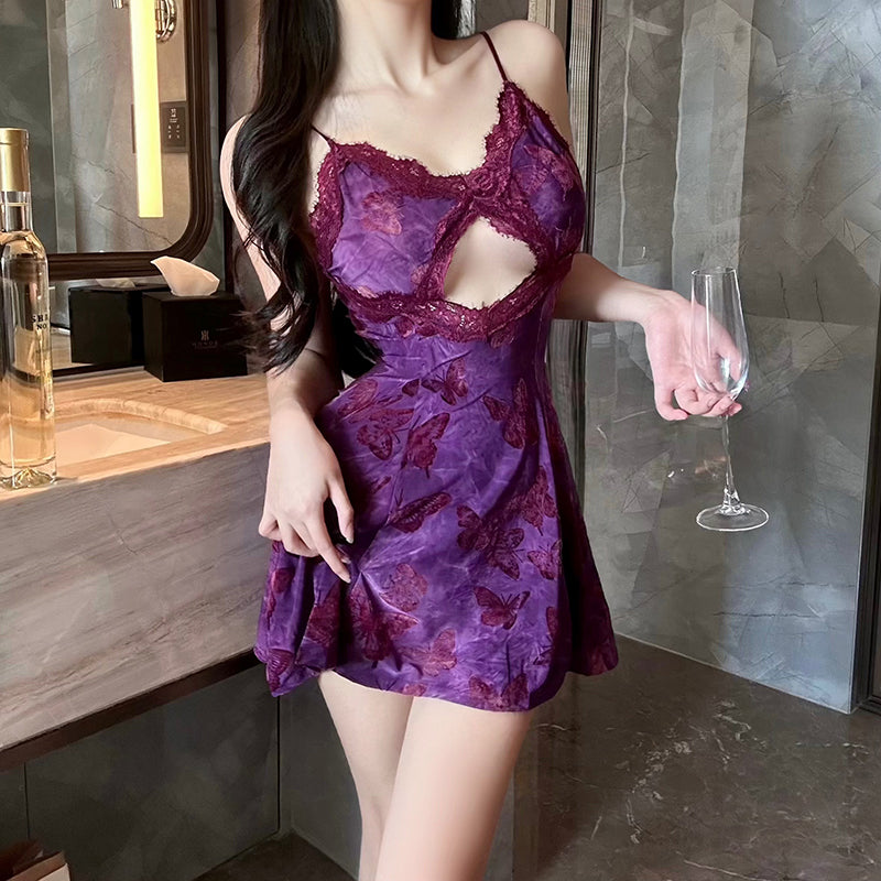 Sexy Purple Floral Lace Cami Nightgown