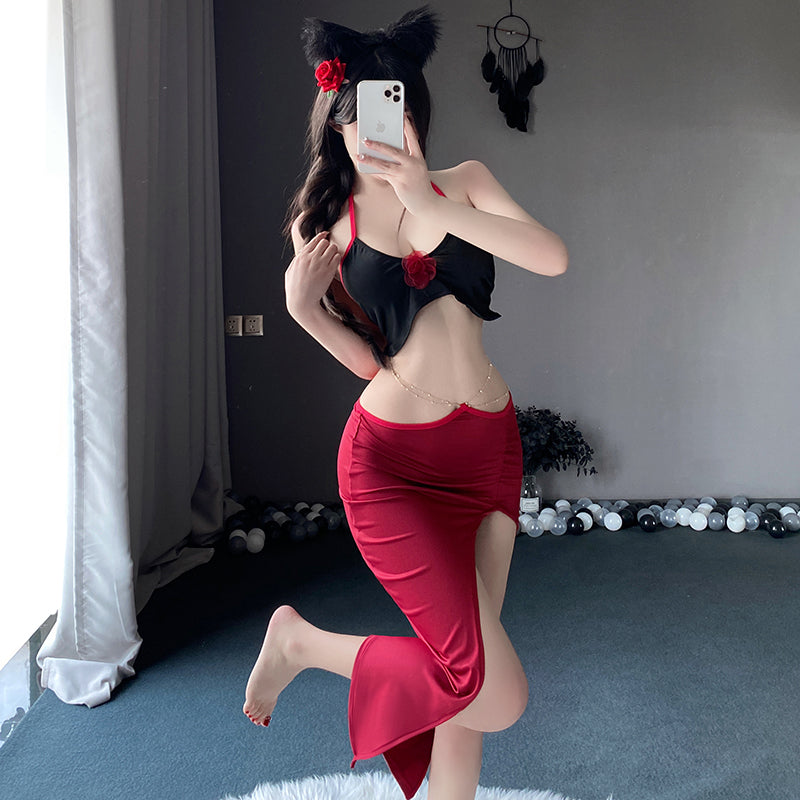 Sexy Gold Chain Waist Cutout Backless Two-Piece Set