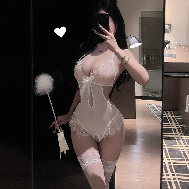 Sexy Lace Tie-up Teddy Bodysuit