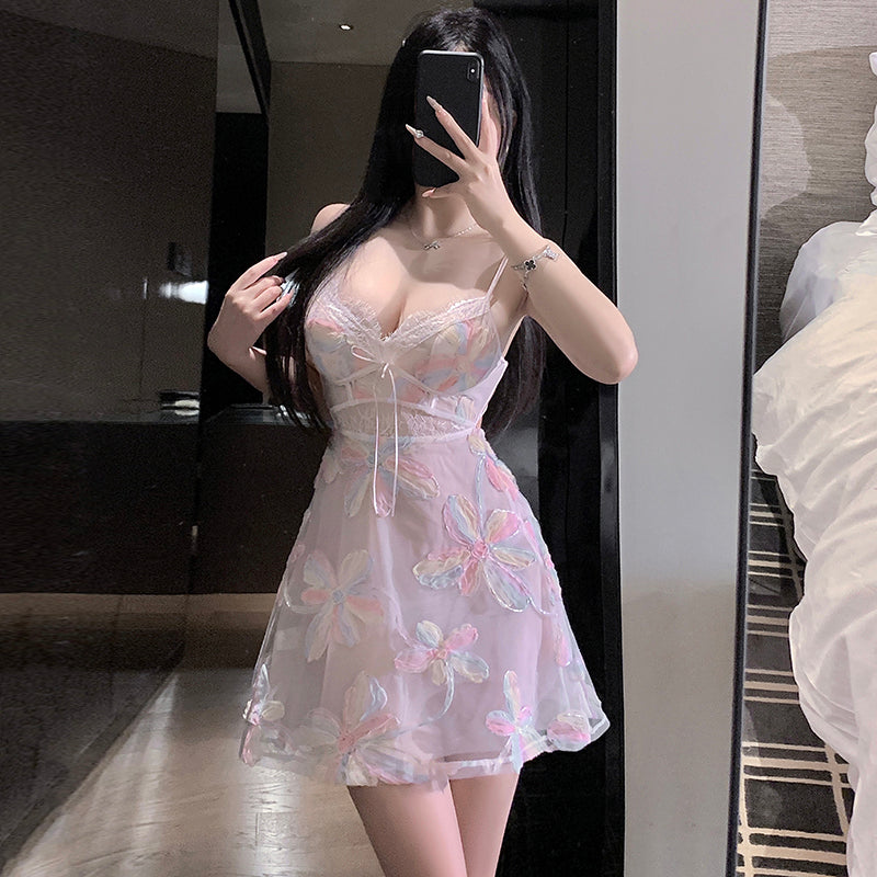 Sexy Embroidered Satin Slip Dress