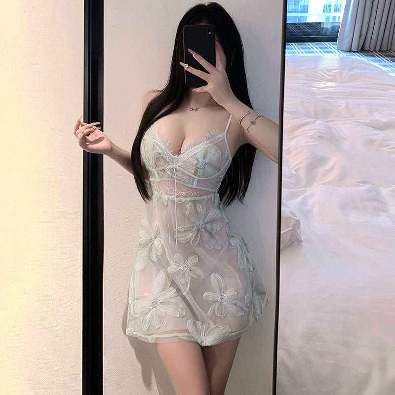 Sexy Embroidered Satin Slip Dress