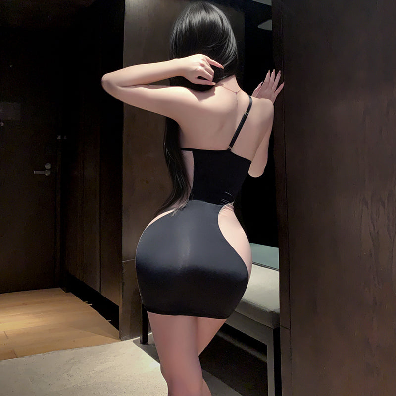 Ins Style One-Shoulder Cami Mesh Color Block Bodycon Dress